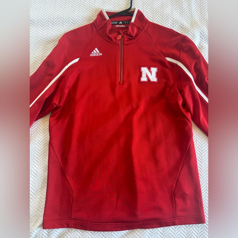 adidas Men's Red Quarter-Zip Sweater with White N Logo